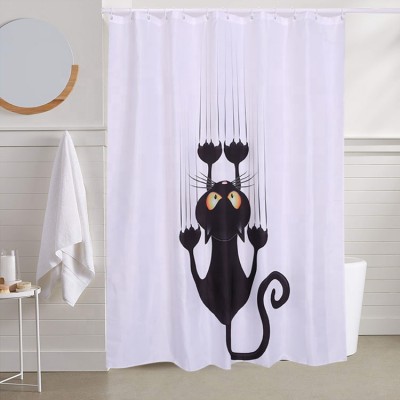 Custom Waterproof Portable Polyester Digital Printed Black Cartoon Cat Women Funny Kids Bathroom Shower Curtain