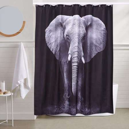 waterproof portable polyester fabric digital printed cartoon animals black art elephant bath shower curtain for home bathroom